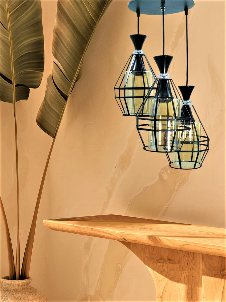 Chandelier - Metal & Glass - Black - 75 x 30 cm