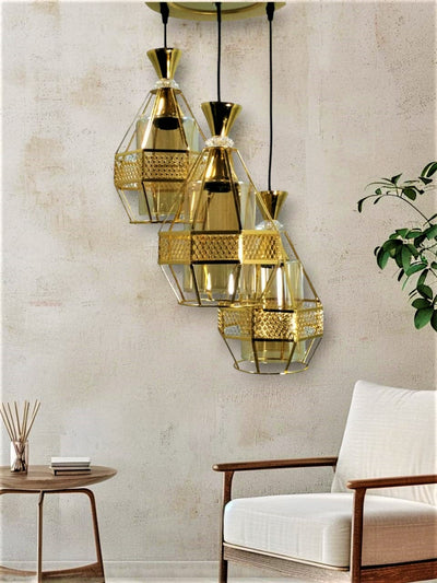 Chandelier - Metal & Glass - Gold - 80 x 50 cm