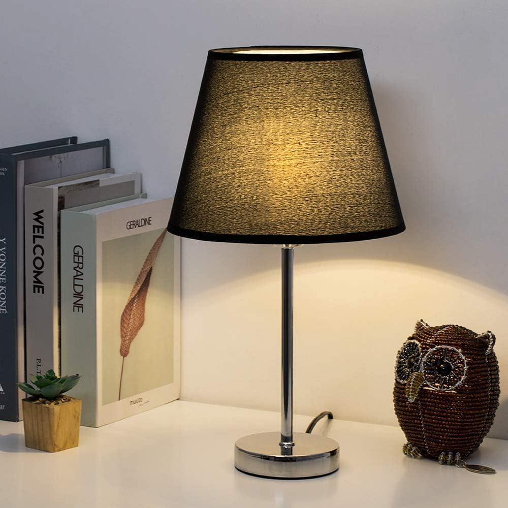 Desk Lamp - Metal & Linen - Black & Silver - 45 x 25 cm