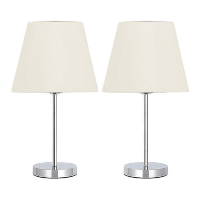 Desk Lamp - Metal & Linen - White & Silver - 45 x 25 cm