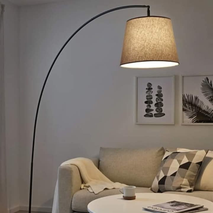 Floor Lamp - Metal - Black & Beige - 220x35cm