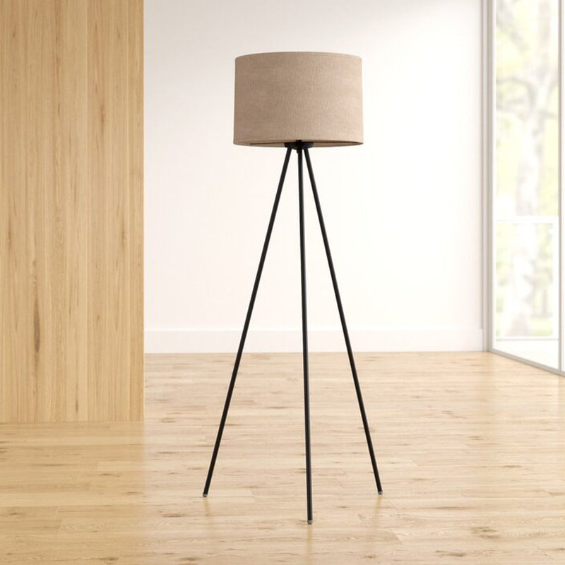 Floor Lamp - Metal - Black & Beige - 165x50cm