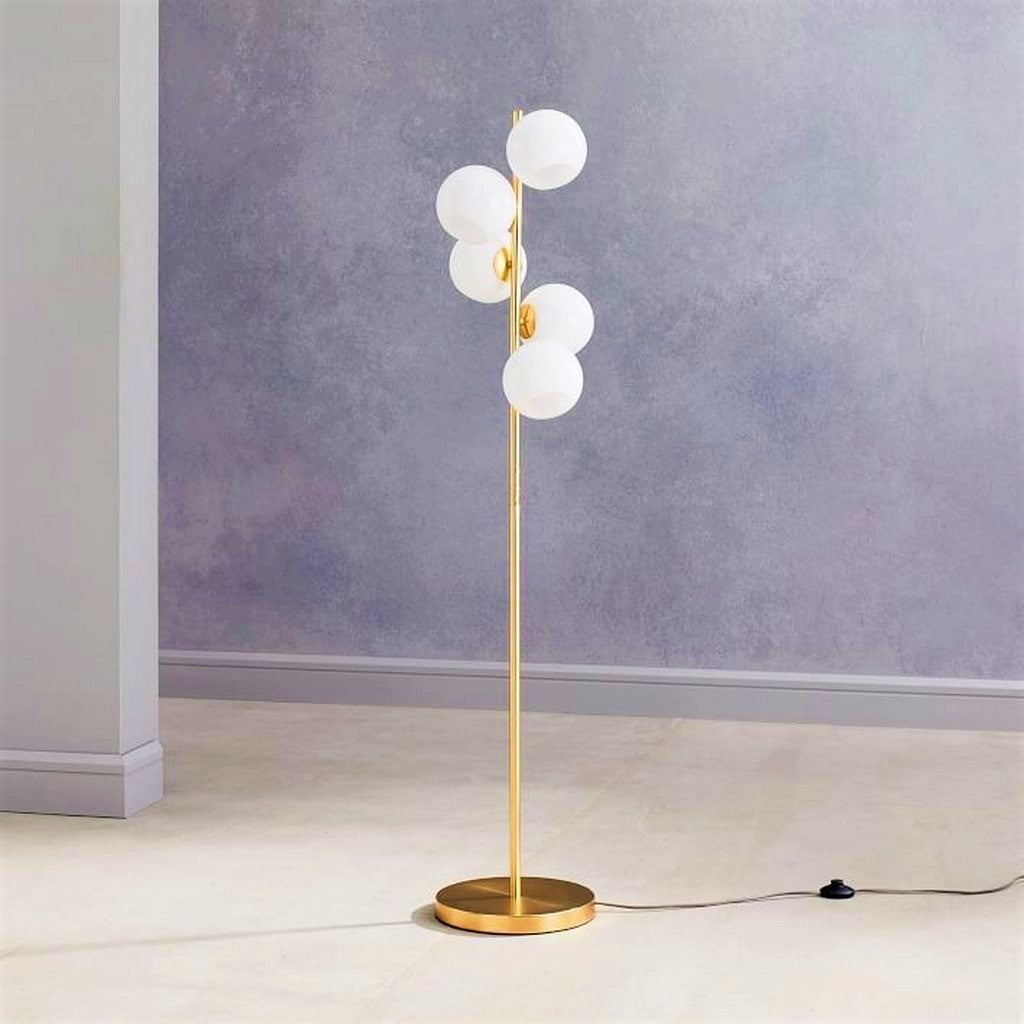 Floor Lamp - Metal - Gold & White - 155x33 cm