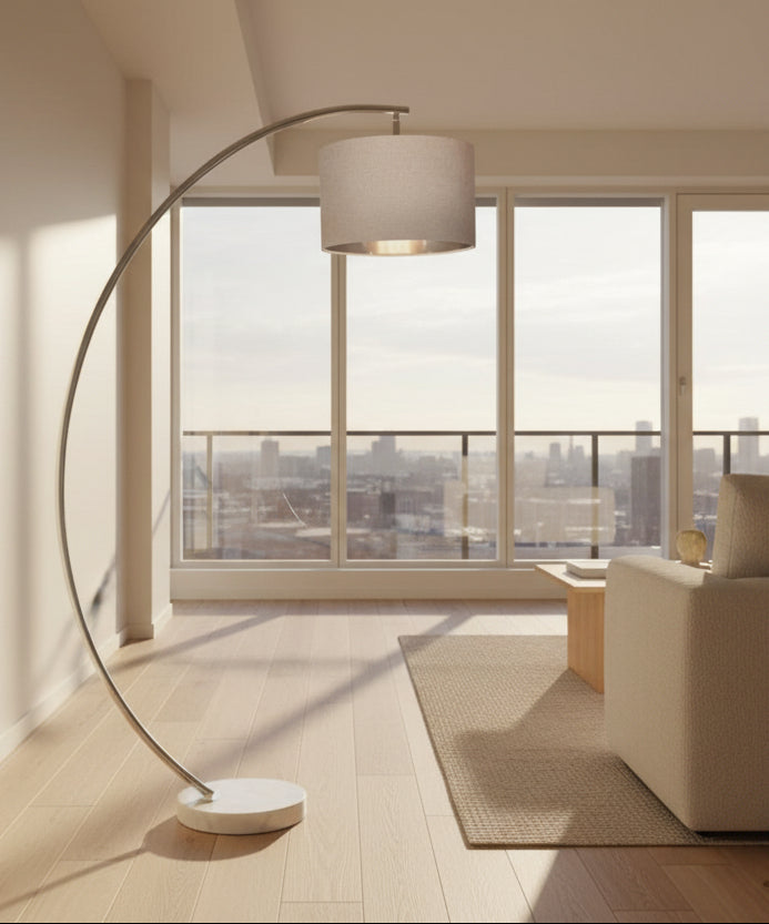 Floor Lamp - Metal - Gold & Beige - 180x40 cm