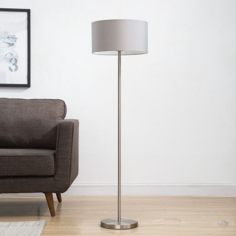 Floor Lamp - Metal - Silver & Grey - 155x35 cm