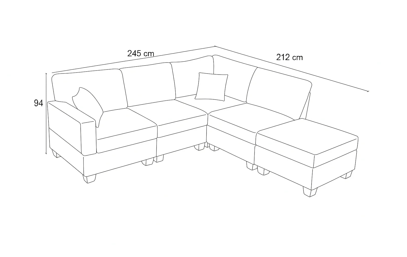 Sofa L Shape - Beech Wood - Linen Fabric - Grey - 245x212x94 cm - Cataloug