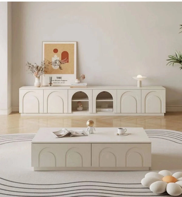 Bundle of TV Table and Coffee Table - MDF Wood - White - Cataloug