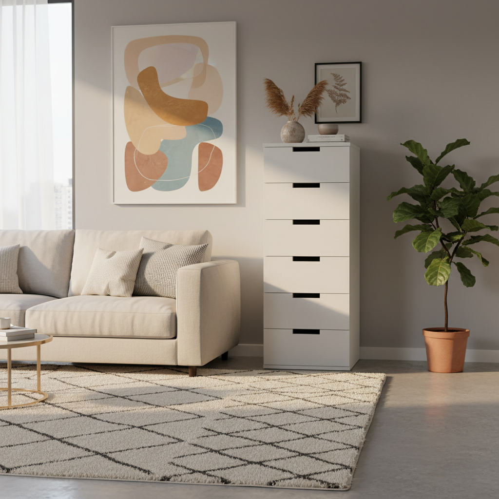 Drawer Unit - MDF Wood  - White - 40x42x145 cm