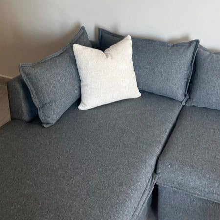 Sofa L Shape - Beech Wood - Linen Fabric - Grey - 300x200x85x75 cm - Cataloug