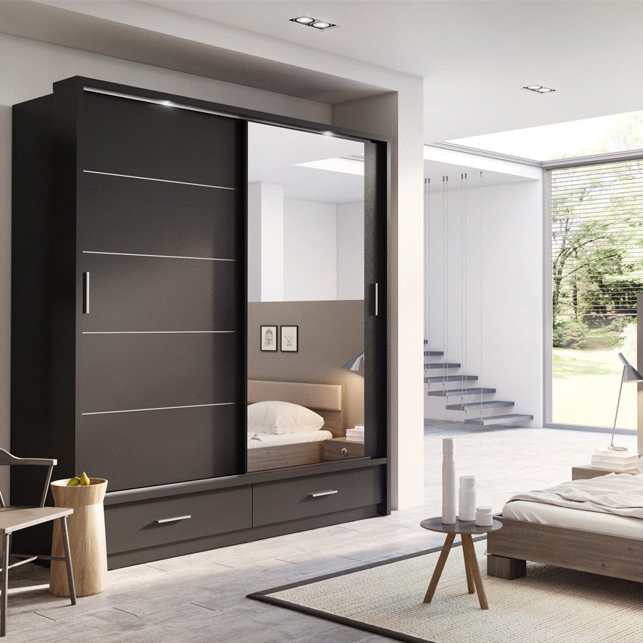 Wardrobe -MDF Wood - Black - 160 x 220 cm