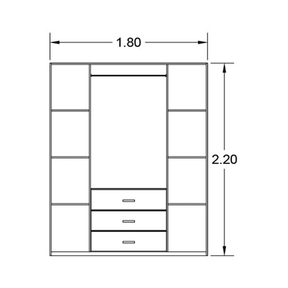 دولاب - أم دي أف- رمادي - 220x180 سم