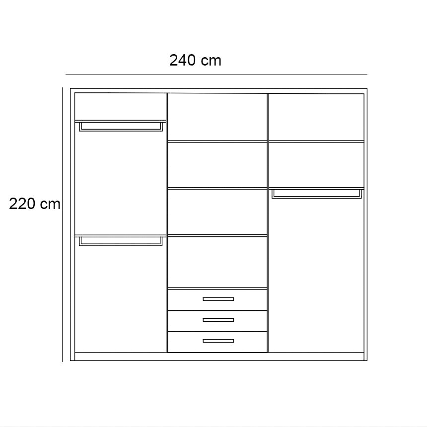 Wardrobe - MDF - Gray & Black- 220x240 cm