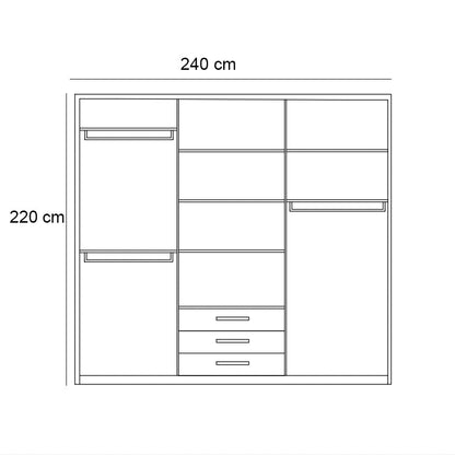 Wardrobe - MDF - Gray & Black- 220x240 cm