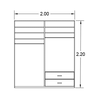 Wardrobe - MDF -Brown- 220x200 cm